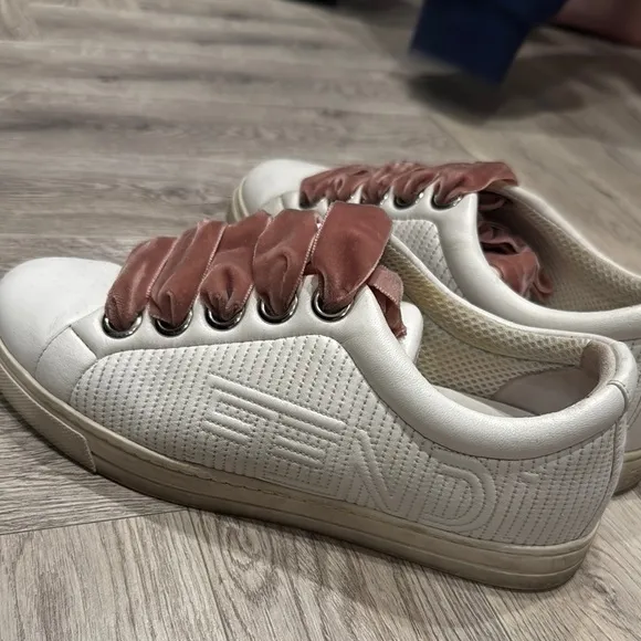 White Sneakers with Red Velvet Laces