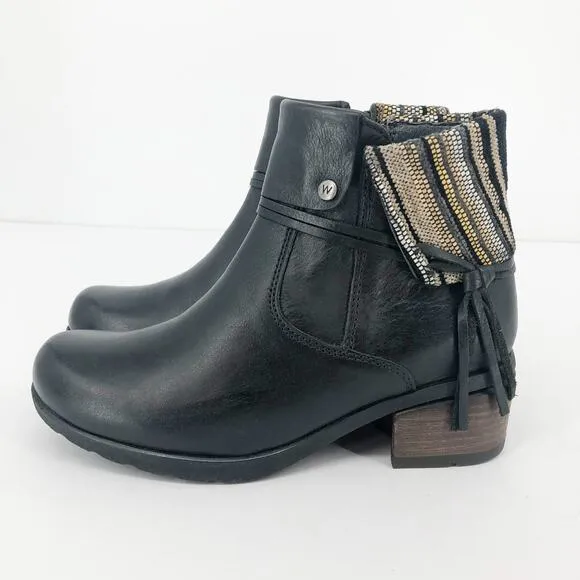 WOLKY Women's Edson Bootie EU 36 US 5-6 Black Torpedo Leather Stacked Heel NIB