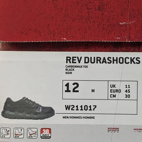 Wolverine Rev Durashocks Composite Toe Work Sneakers, Black, Men's 12 M