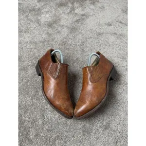 Women FRYE Cognac Billie Shooties Boots Shoes Leather Slip In Western Size 9.5 B
