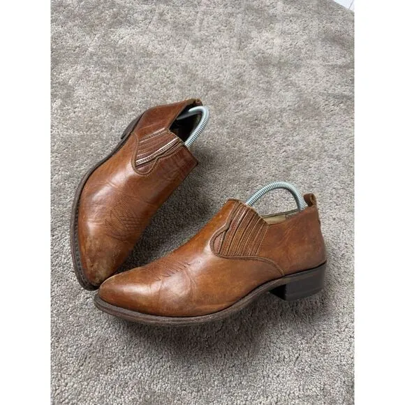 Women FRYE Cognac Billie Shooties Boots Shoes Leather Slip In Western Size 9.5 B