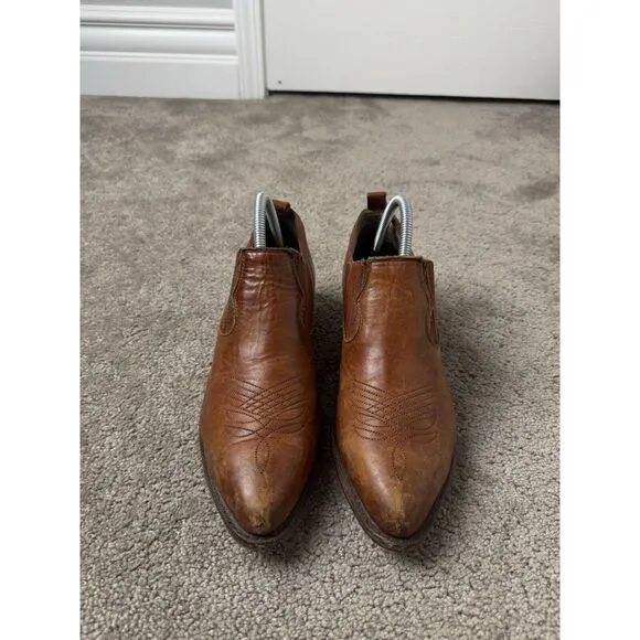 Women FRYE Cognac Billie Shooties Boots Shoes Leather Slip In Western Size 9.5 B