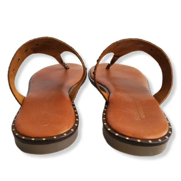 Women Sophia Milano Molazzana Leather Slide Thong Sandal 9 Brown Snake Studs NEW