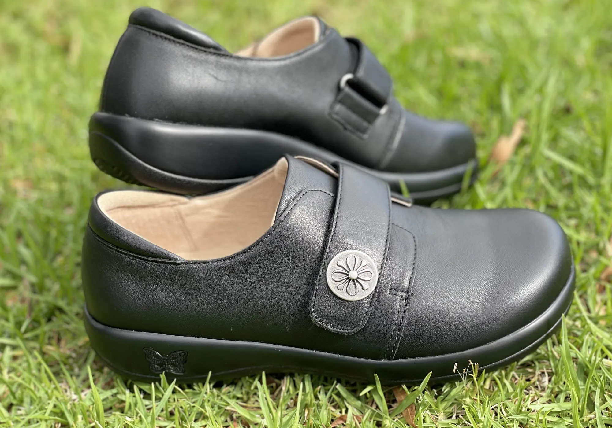 Womens Alegria Joleen Leather Shoes With Adjustable Strap