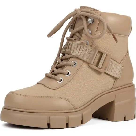 Women's Combat Boots Chunky Lug Sole Ankle Boots Lace Up Buckle Casual Shoes