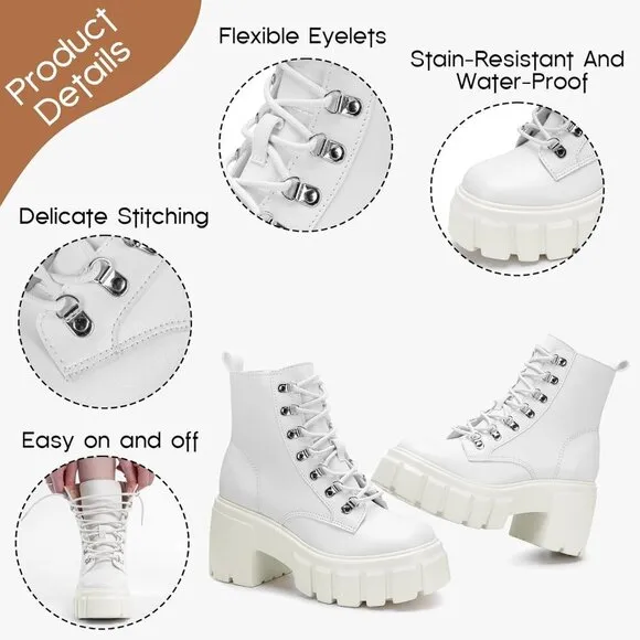 ⭐Women’s Combat Boots Lightweight Lace up Side Zipper Ankle Botas .