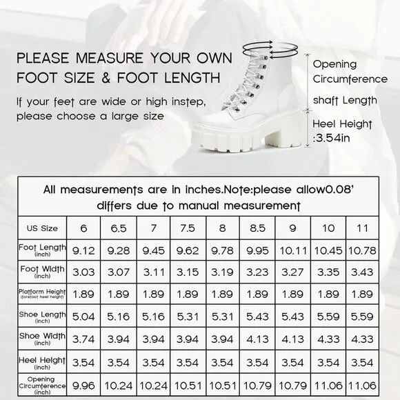 ⭐Women’s Combat Boots Lightweight Lace up Side Zipper Ankle Botas .