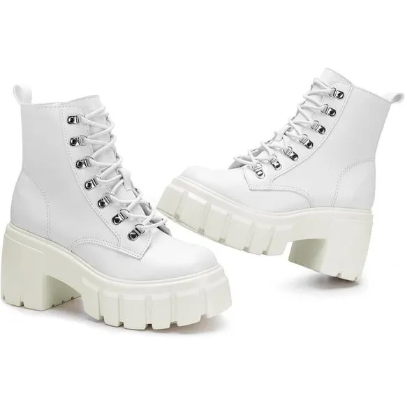 ⭐Women’s Combat Boots Lightweight Lace up Side Zipper Ankle Botas .
