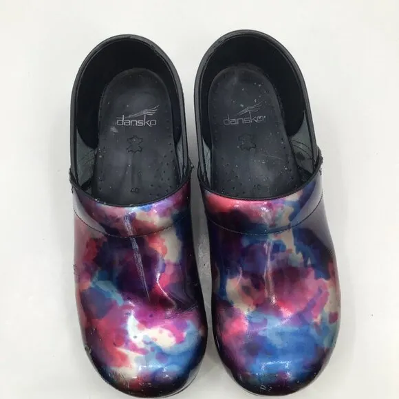 Women's Dansko Clogs 40 Professional Nursing Shoes Slip On Iridescent Rainbow