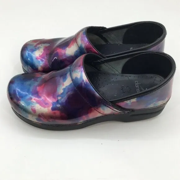 Women's Dansko Clogs 40 Professional Nursing Shoes Slip On Iridescent Rainbow