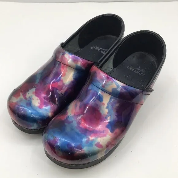 Women's Dansko Clogs 40 Professional Nursing Shoes Slip On Iridescent Rainbow