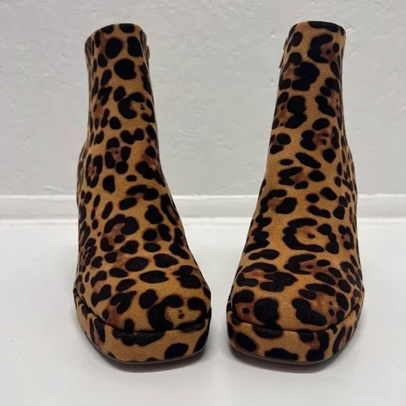 Women's Leopard Print Side Zipper Suede Square Toe Ankle Boots - 8