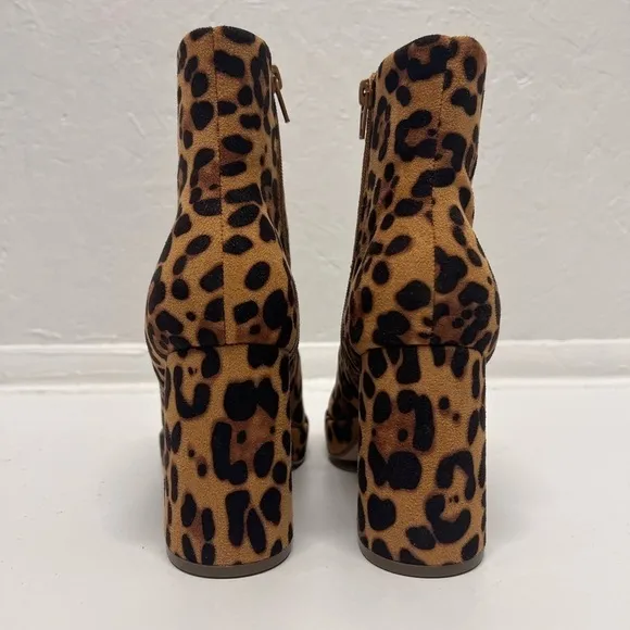 Women's Leopard Print Side Zipper Suede Square Toe Ankle Boots - 8