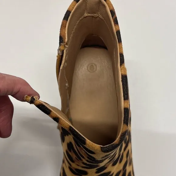 Women's Leopard Print Side Zipper Suede Square Toe Ankle Boots - 8