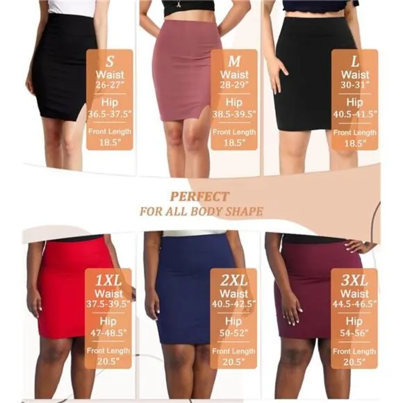 Women's Pencil Skirt Premium Ponte Basic Solid Stretch Above