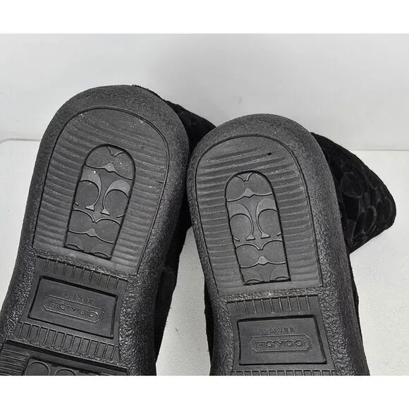 Women's “Teri” Suede Boots Signature Monogram Mid-Calf Lined Black Sz 7 B