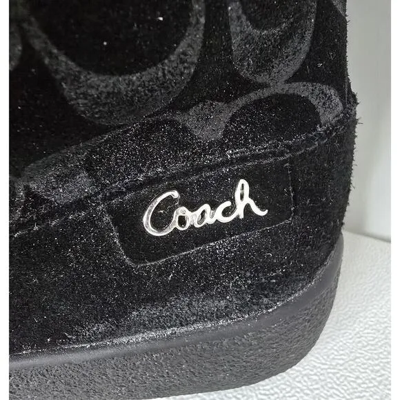 Women's “Teri” Suede Boots Signature Monogram Mid-Calf Lined Black Sz 7 B