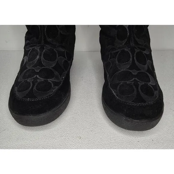 Women's “Teri” Suede Boots Signature Monogram Mid-Calf Lined Black Sz 7 B