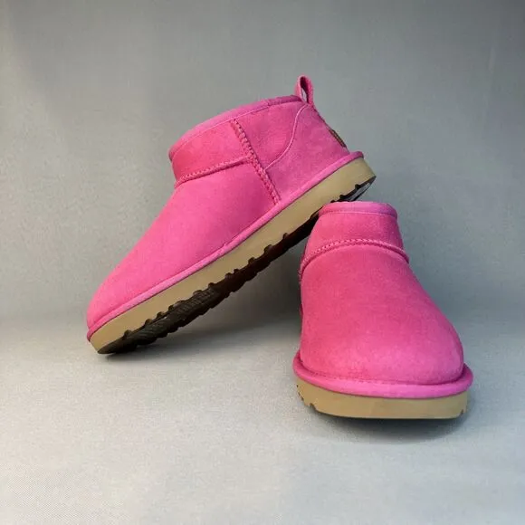 Women's Ugg Boots Sz 8 Classic Ultra Mini Pink Suede Wool Ankle UGG Australia
