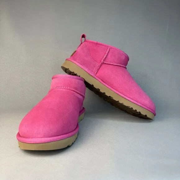 Women's Ugg Boots Sz 8 Classic Ultra Mini Pink Suede Wool Ankle UGG Australia