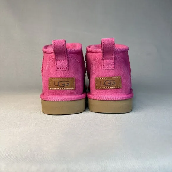 Women's Ugg Boots Sz 8 Classic Ultra Mini Pink Suede Wool Ankle UGG Australia