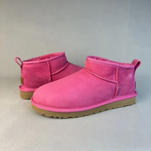 Women's Ugg Boots Sz 8 Classic Ultra Mini Pink Suede Wool Ankle UGG Australia