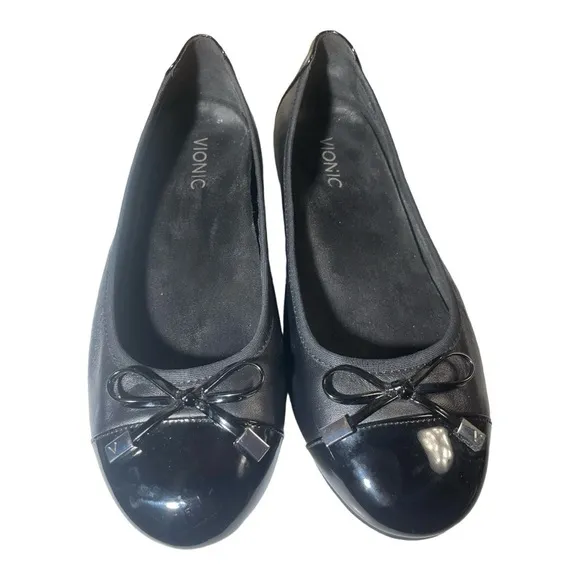 WOMENS VIONIC 359 VS002MINNA FLEXIBLE BALLET LEATHER FLAT BLACK/ PATENT-SIZE 9