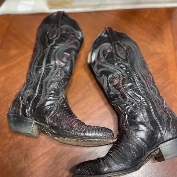 Women's Vtg Corral Genuine Lizard Round Toe Western Cowboy Boots 7.5 Deep Cherry