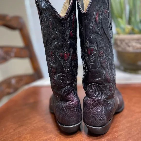 Women's Vtg Corral Genuine Lizard Round Toe Western Cowboy Boots 7.5 Deep Cherry