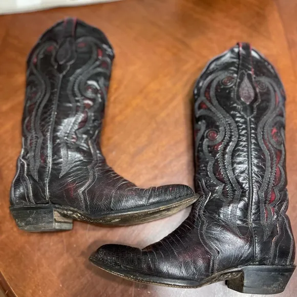 Women's Vtg Corral Genuine Lizard Round Toe Western Cowboy Boots 7.5 Deep Cherry