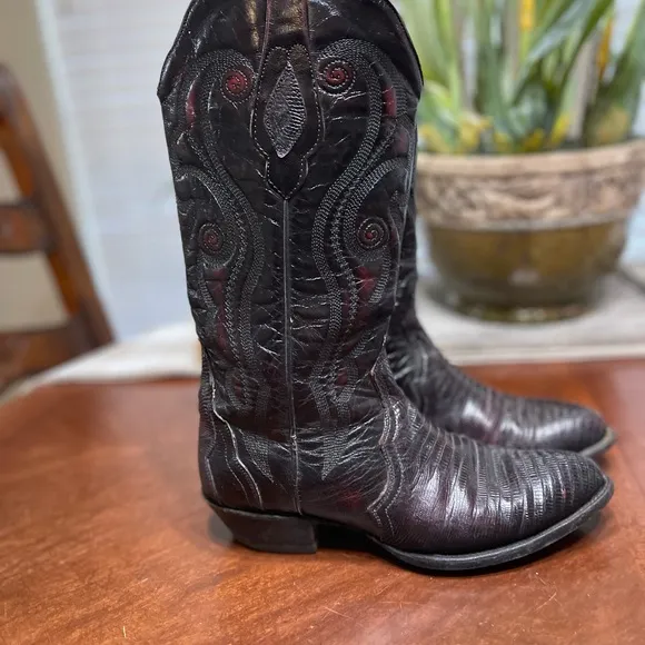 Women's Vtg Corral Genuine Lizard Round Toe Western Cowboy Boots 7.5 Deep Cherry