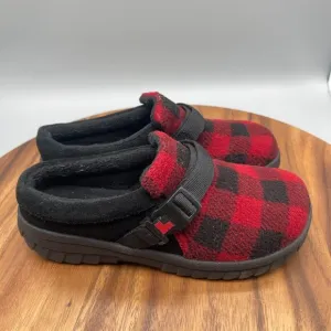 Woolrich Slippers Women Size 6 Red Black Plaid Polyester Comfort Slip On Mules