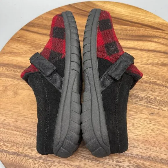 Woolrich Slippers Women Size 6 Red Black Plaid Polyester Comfort Slip On Mules