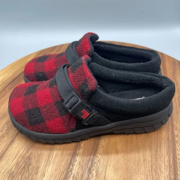 Woolrich Slippers Women Size 6 Red Black Plaid Polyester Comfort Slip On Mules