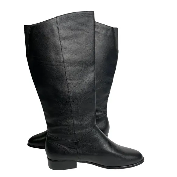 Worthington Black Leather Knee High Boots with Elastic Back Calf Size 9.5