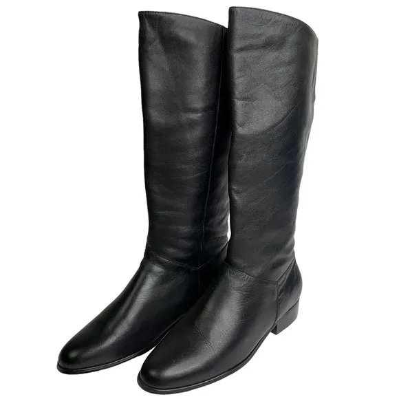 Worthington Black Leather Knee High Boots with Elastic Back Calf Size 9.5