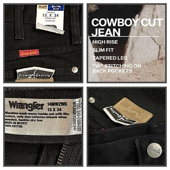 Wrangler Cowboy Cut High Rise Slim Fit Tapered Leg Jeans 13x34