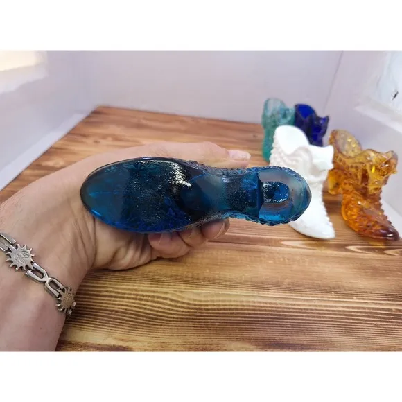 X5 Fenton Glass Cat Shoes Slippers Figurines Blue Amber Opalescent Cobalt Milk