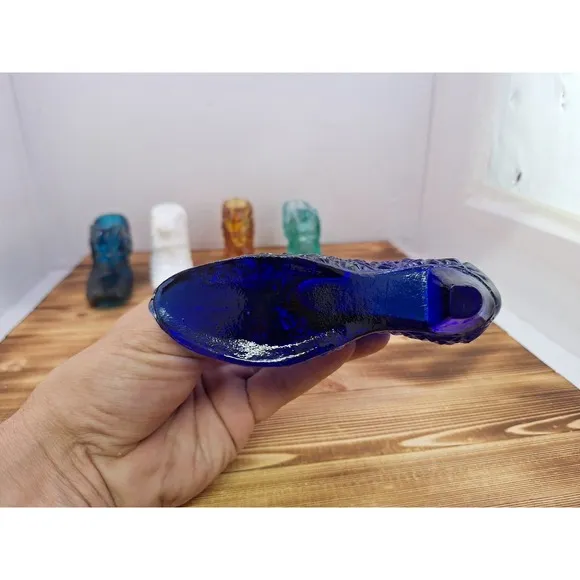 X5 Fenton Glass Cat Shoes Slippers Figurines Blue Amber Opalescent Cobalt Milk