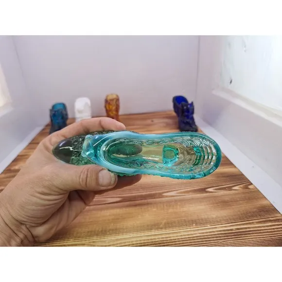 X5 Fenton Glass Cat Shoes Slippers Figurines Blue Amber Opalescent Cobalt Milk
