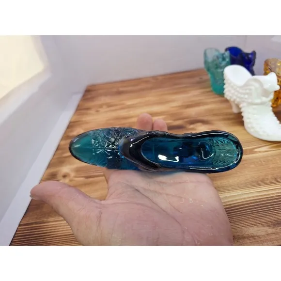 X5 Fenton Glass Cat Shoes Slippers Figurines Blue Amber Opalescent Cobalt Milk