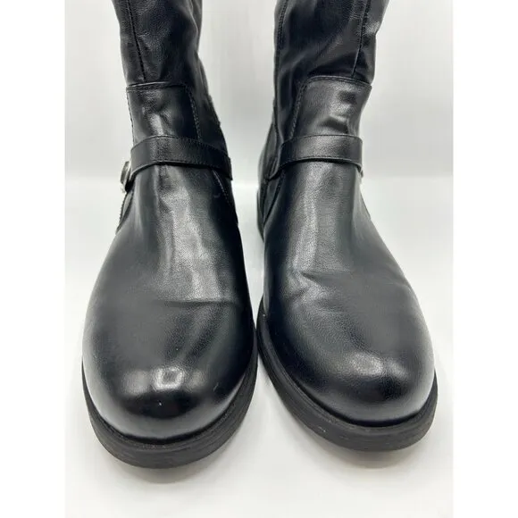 Yuu Womens Black Knee-High Camron Riding Boots With Buckle Accents 12 Wide Calf