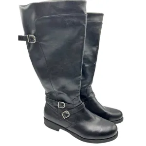 Yuu Womens Black Knee-High Camron Riding Boots With Buckle Accents 12 Wide Calf