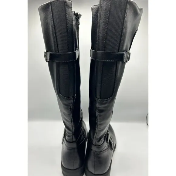 Yuu Womens Black Knee-High Camron Riding Boots With Buckle Accents 12 Wide Calf