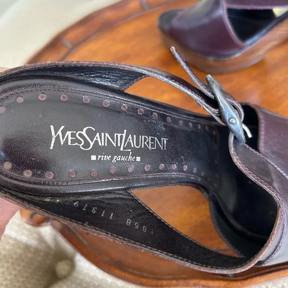 Yves Saint Laurent Women's Brown / Burgundy Wooden Heeled Sandals Size 9