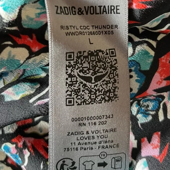 Zadig &amp; Voltaire Ristyl CDC Thunder Dress in Noir. Silk. Size large.