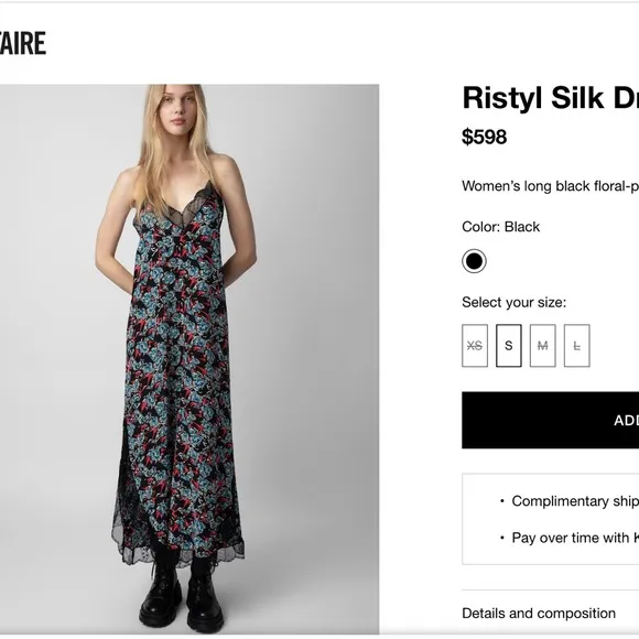 Zadig &amp; Voltaire Ristyl CDC Thunder Dress in Noir. Silk. Size large.