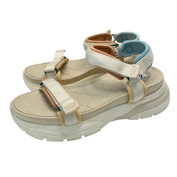 Zara Cream Sandals with Adjustable Straps and Chunky Sole