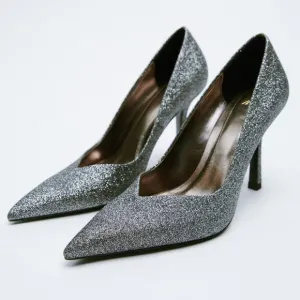 Zara Glitter High Heel Shoes Silver