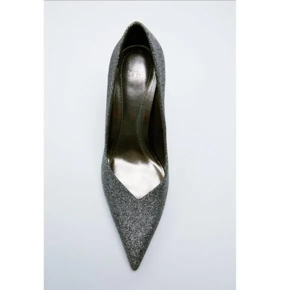 Zara Glitter High Heel Shoes Silver